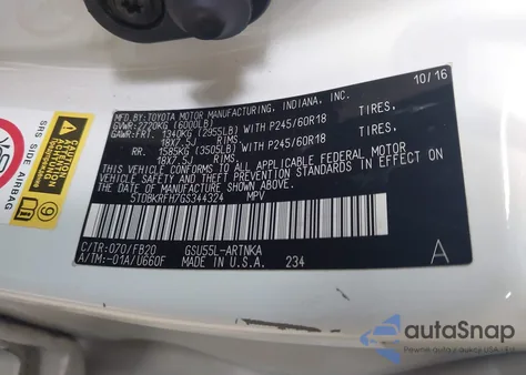 2016 Toyota Highlander Le V6 z USA, uszkodzony, nr VIN 5TDBKRFH7GS344324